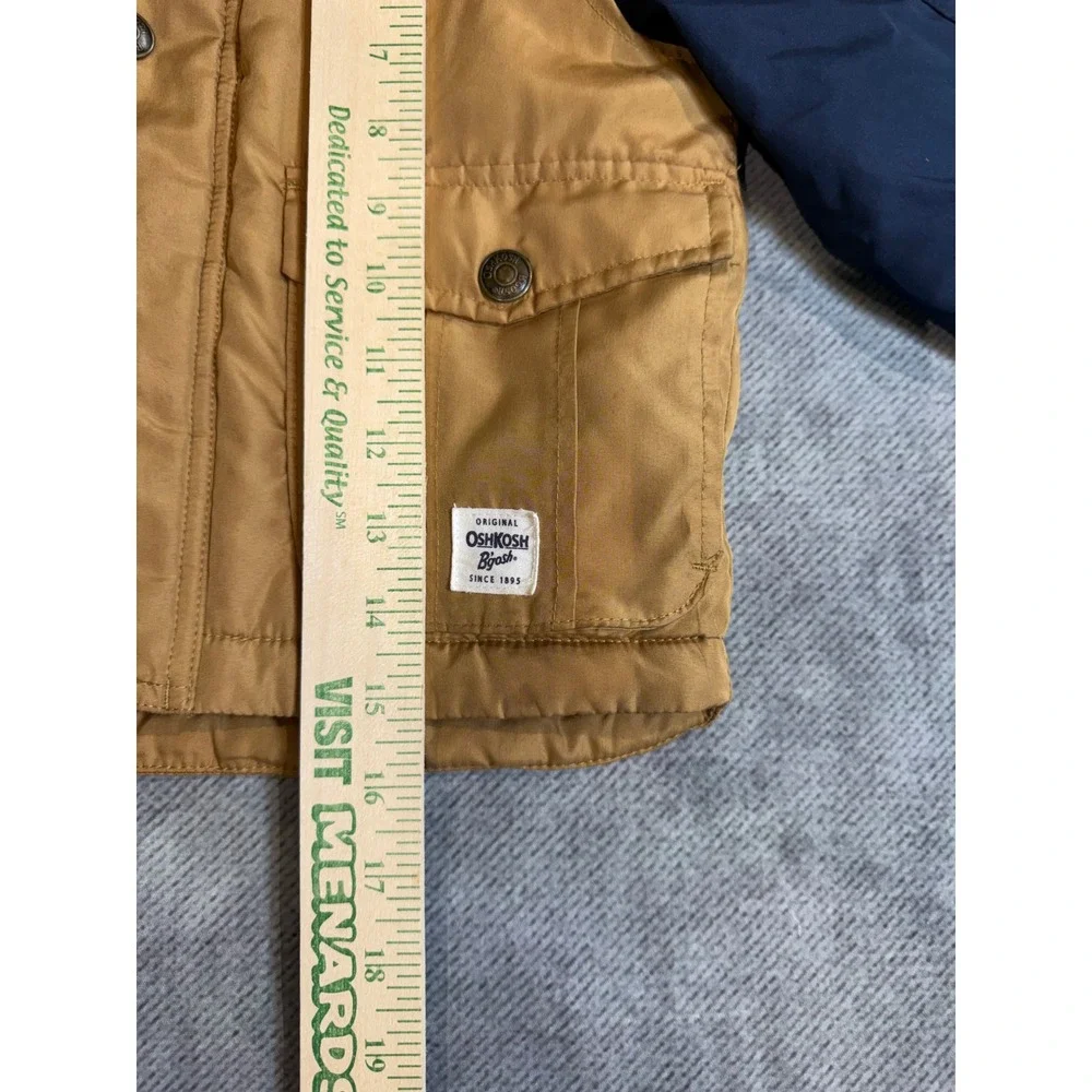 OshKosh Bgosh Kids 2T Navy Tan Hooded Puffer Jacket Heavy Winter Coat OK-CNL1739